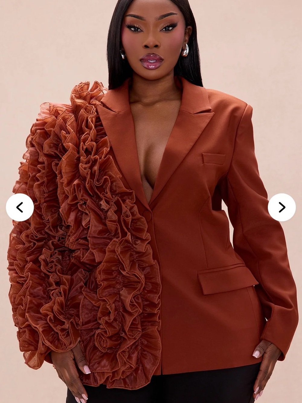 Women’s Camelia Ruffle-Accent Blazer Jacket - Rust